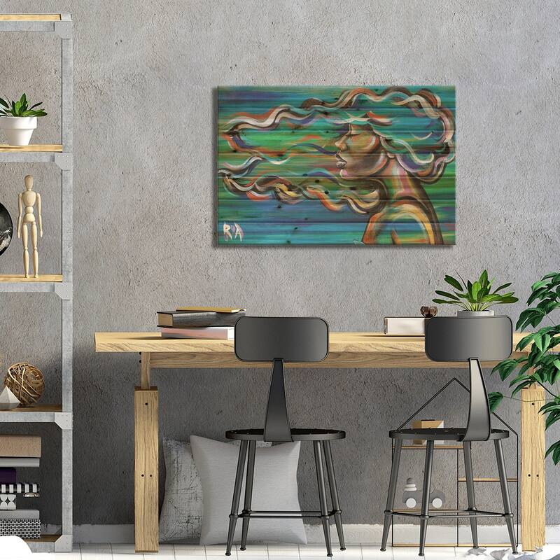 Summer Breeze....I Wish I Could Think With All The Colors Of This Wind Print On Wood by Artist Ria - Multi-Color