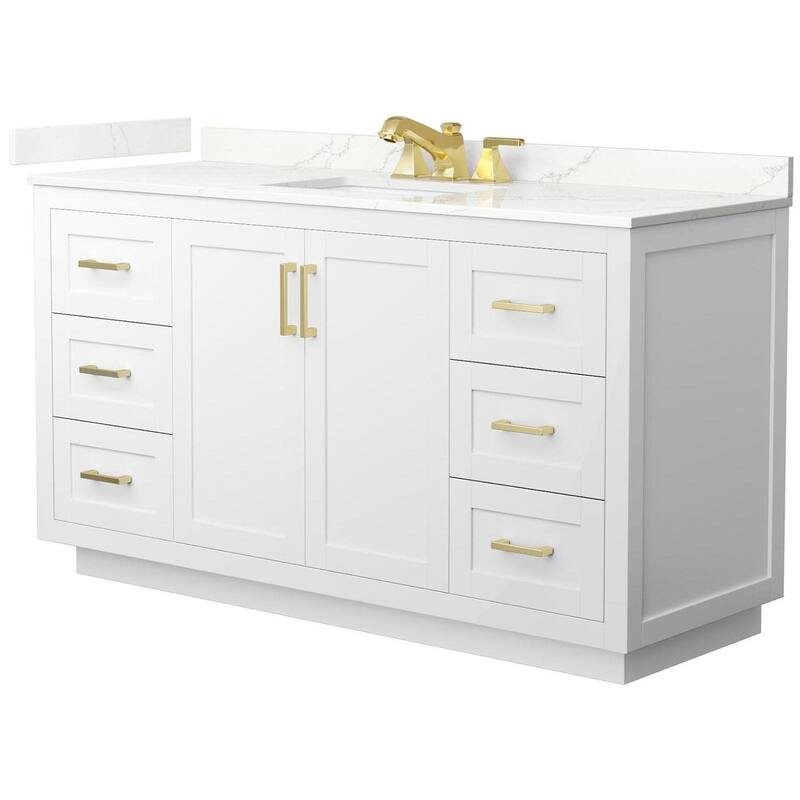 Wyndham Collection WCF292960S-QTZ-US3MXX Miranda 60" Free Standing - White / Giotto Quartz Top / Brushed Gold Hardware