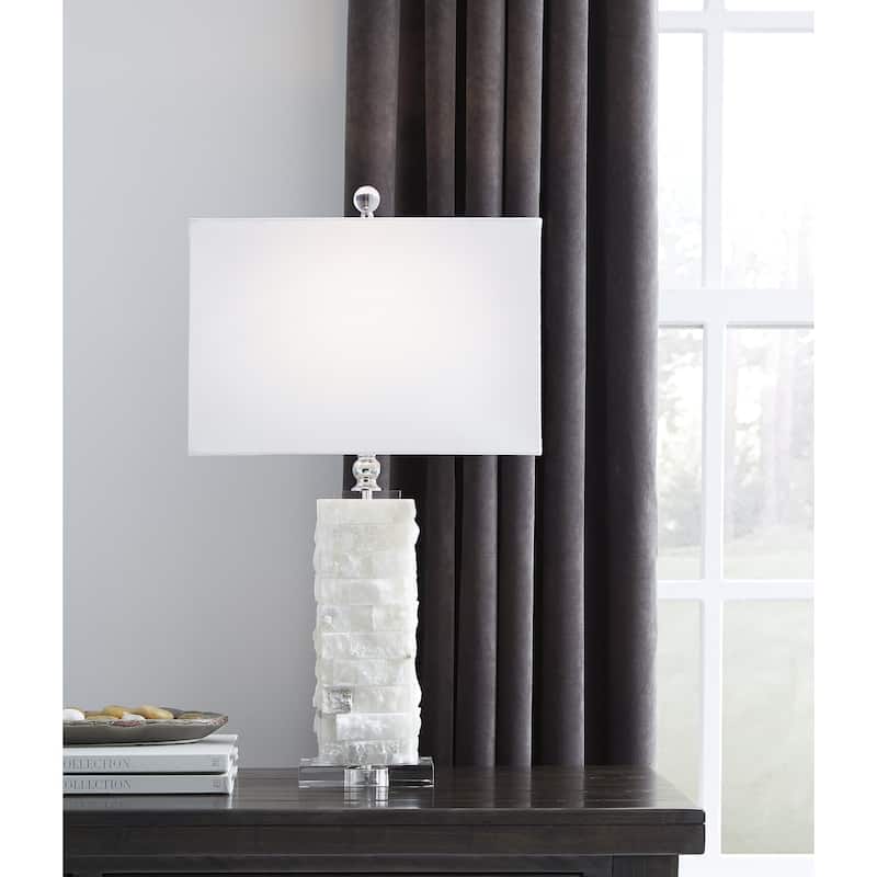 Malise 27 Inch Alabaster Table Lamp - White - 15" W x 9" D x 27" H