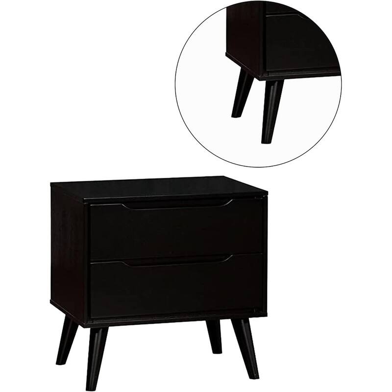 Mid-Century Modern Black Nightstand, Solid Wood Bedroom Furniture