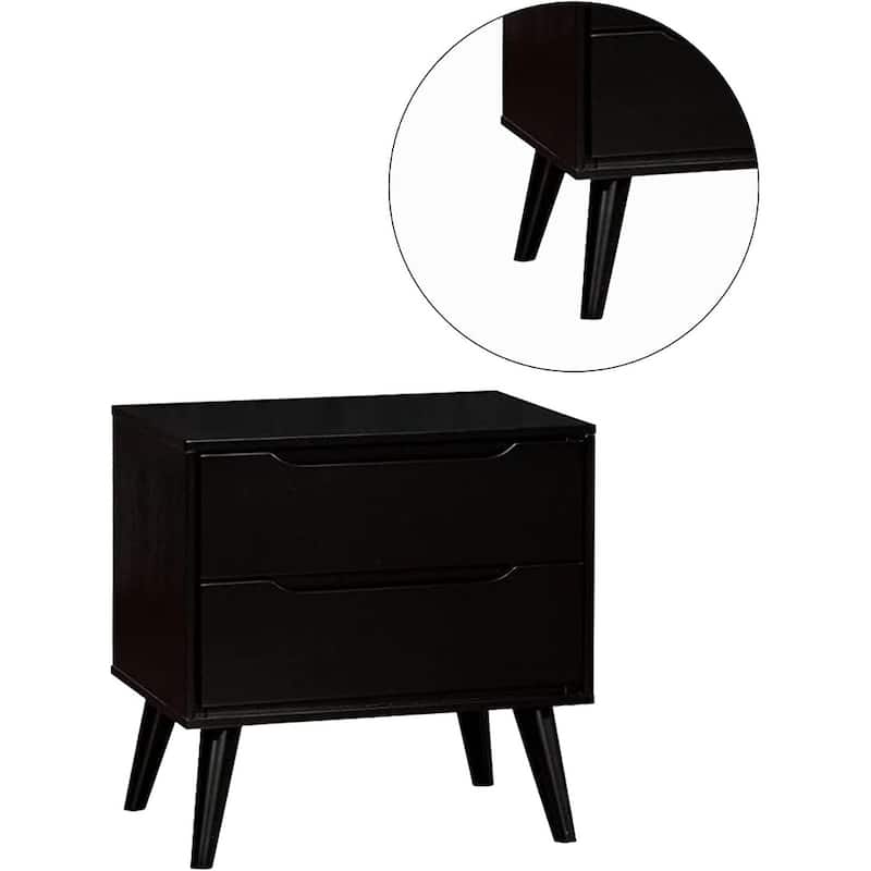 Mid-Century Modern White Nightstand with 2 Drawers, Solid Wood Construction & Tapered Legs