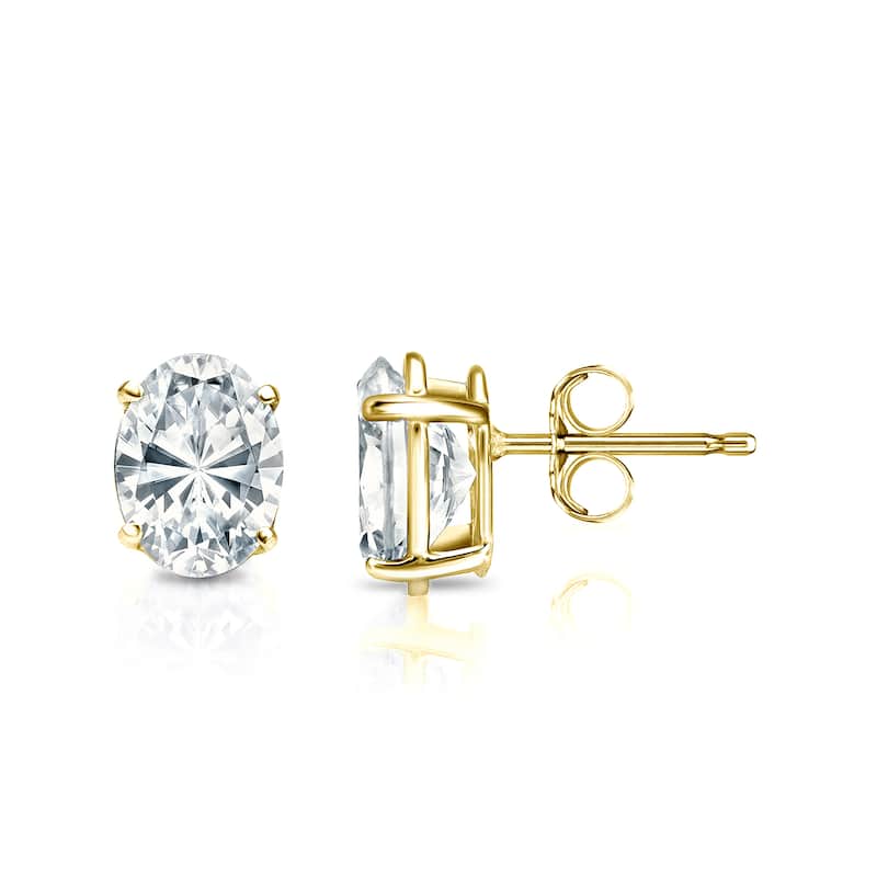 Auriya Natural Oval 4-Prong Diamond Stud Earrings 1.00 to 3.00 ct. tw. Push-Back (F-G VS) - 2.00ct. tw. - Gold - Yellow