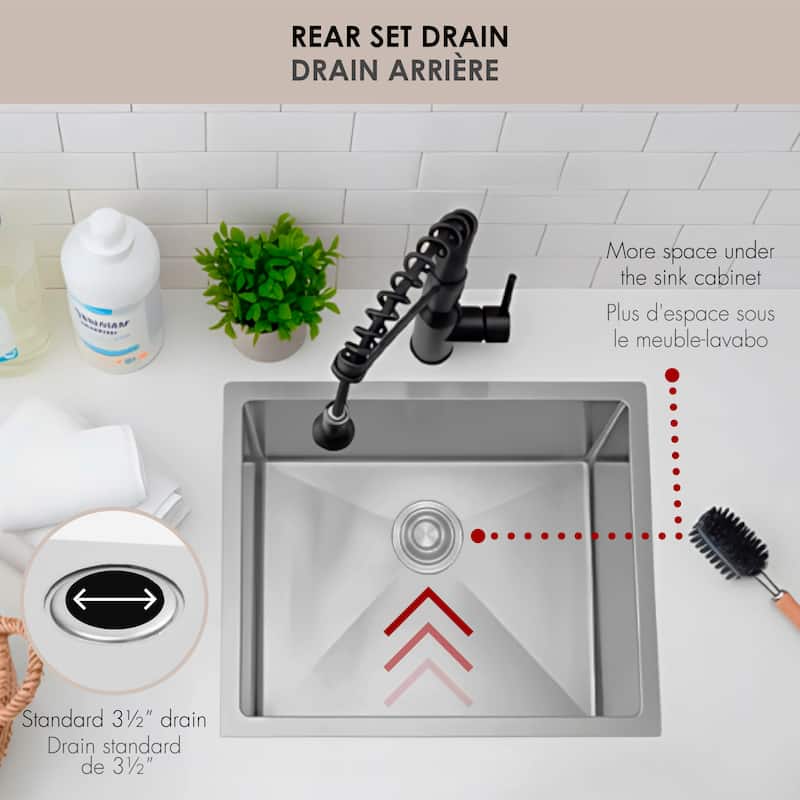 STYLISH 22 inch L x 18 inch W Stainless Steel Single Basin Dual Mount Laundry Sink with Strainer - 22" x 18" x 12"