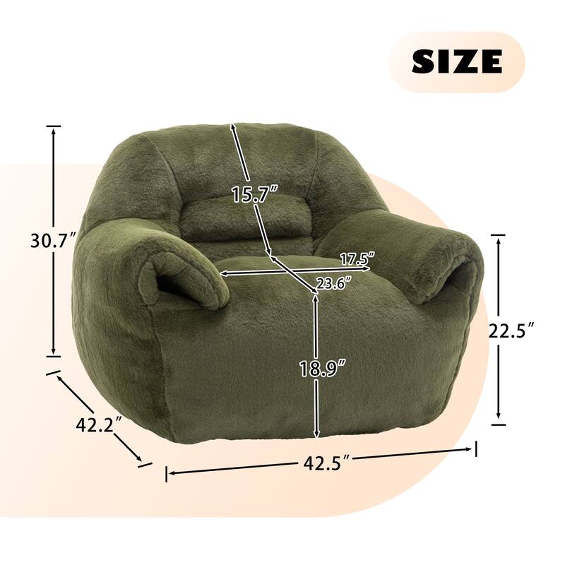 GDFStudio - Faux Fur 42.5" Supportive Bean Bag Sofa with Back Support