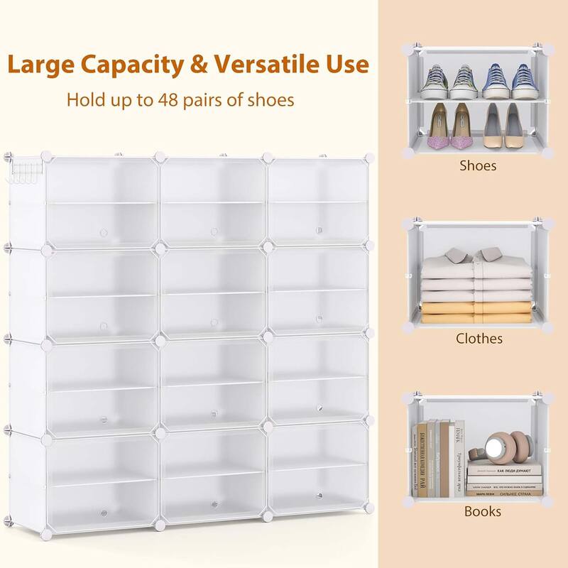 12 Cube Shoe Rack Organizer Portable Shoe Storage Cabinet w/ Doors
