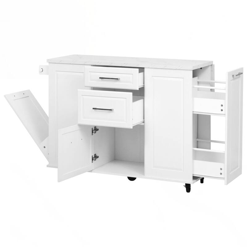 Kitchen Island with Storage Tilt Trash Can Cabinet and Pull Out Cabinet Organizer