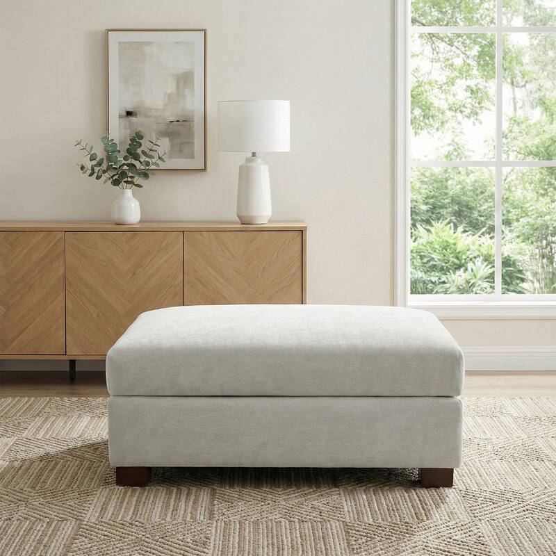 41" W Modern Rectangle Chenille Ottoman