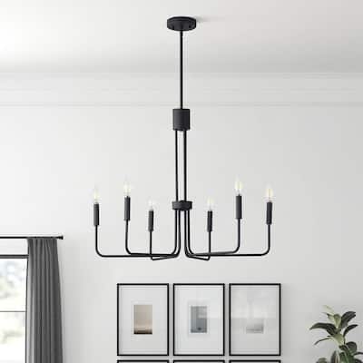 Farmhouse Black 6-Light Classic Candle Metal Chandelier for Dining Room