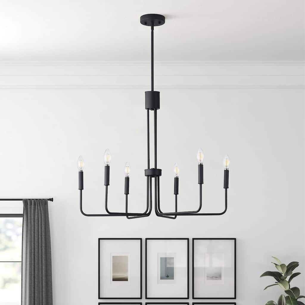 Farmhouse Black 6-Light Classic Candle Metal Chandelier for Dining Room