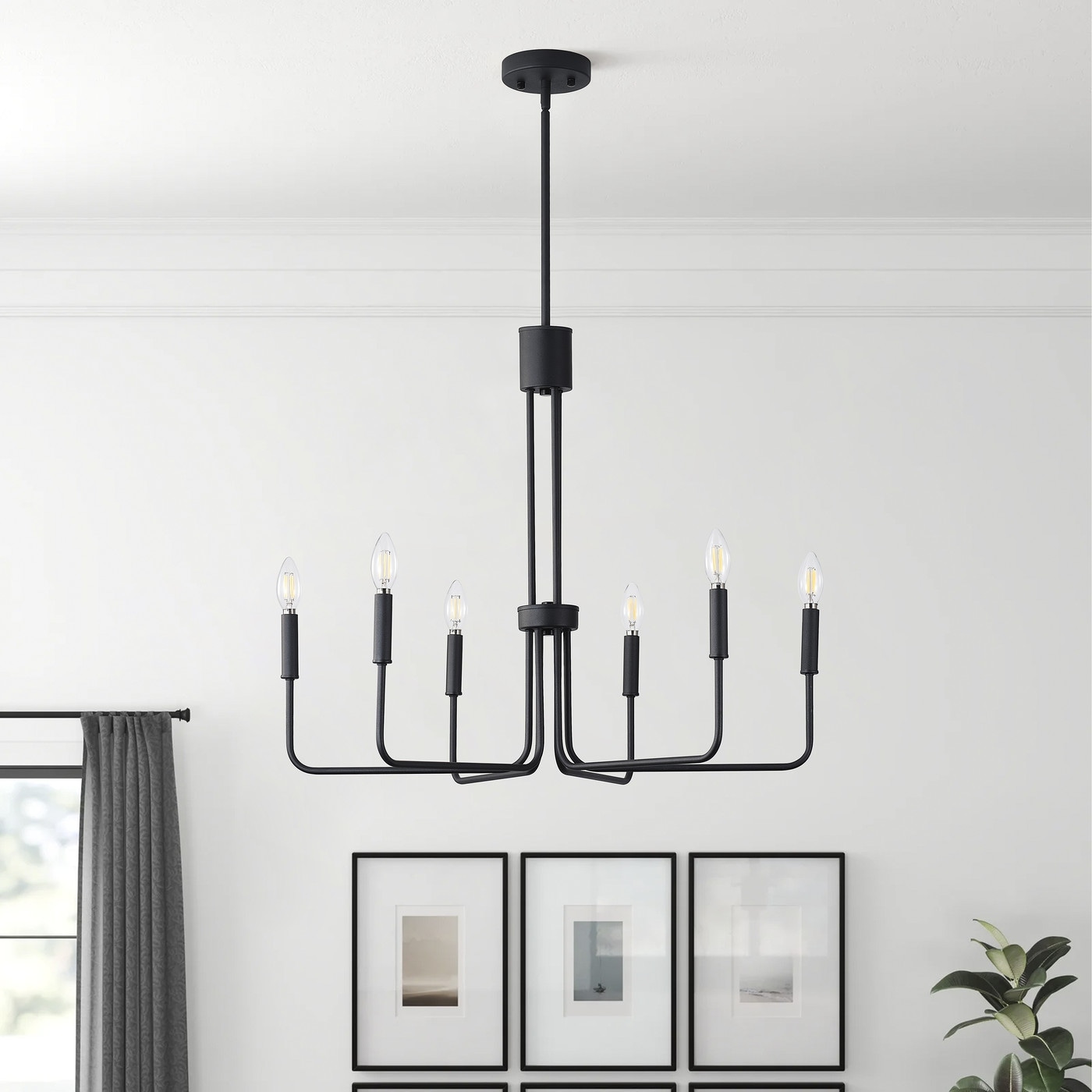 Farmhouse Black 6-Light Classic Candle Metal Chandelier for Dining Room