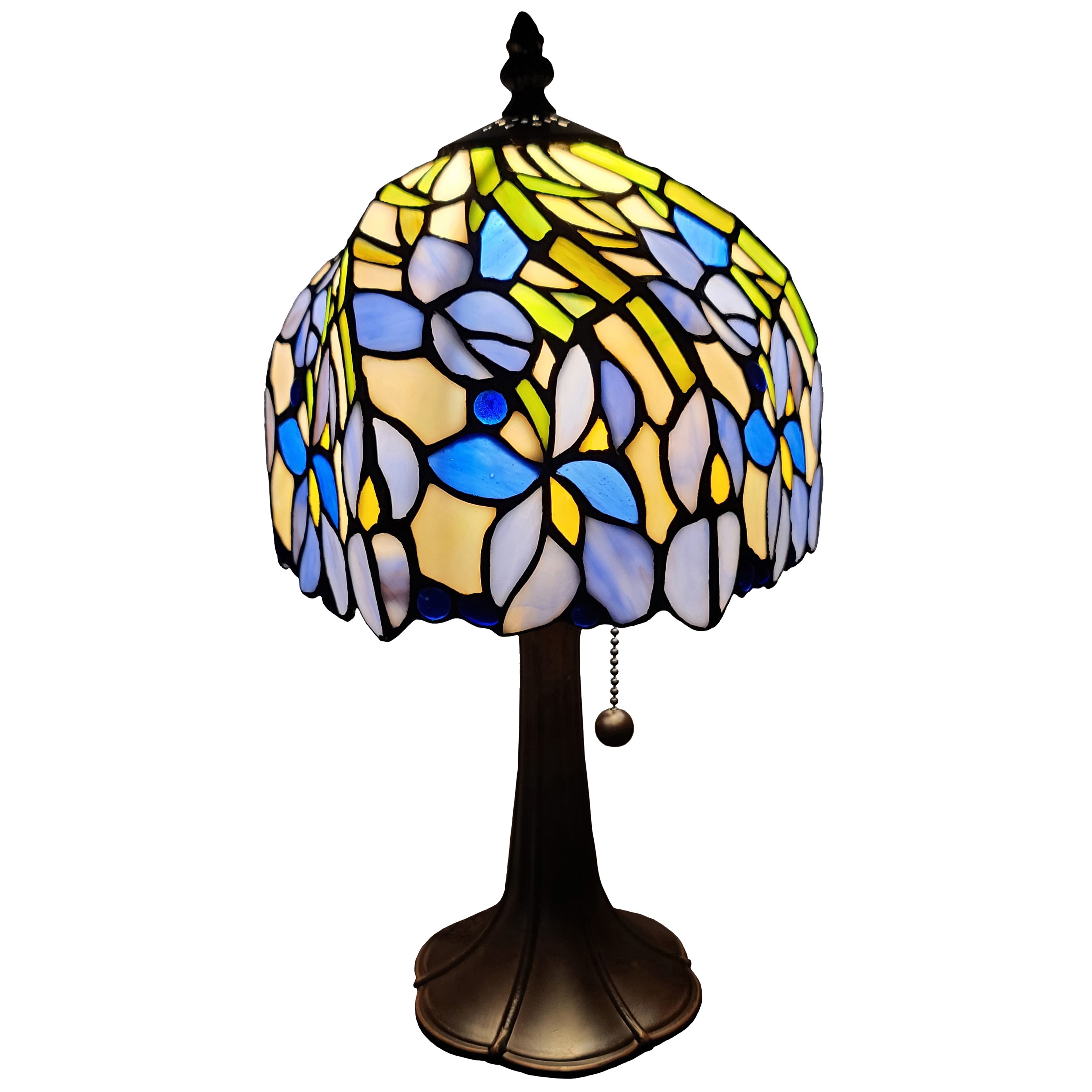 Tiffany Style Mini Accent Lamp 15 Tall Stained Glass Purple Floral Iris Flower Bedroom Handmade Gift AM1076TL08B Amora Lighting Bed Bath Beyond 29030454