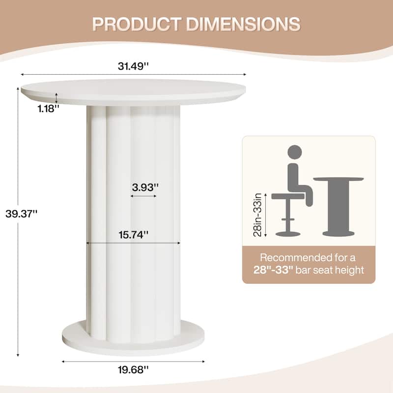 39" Roman Pillar Bar Table - Round Pub Height Table for Kitchen, Dining & Small Spaces