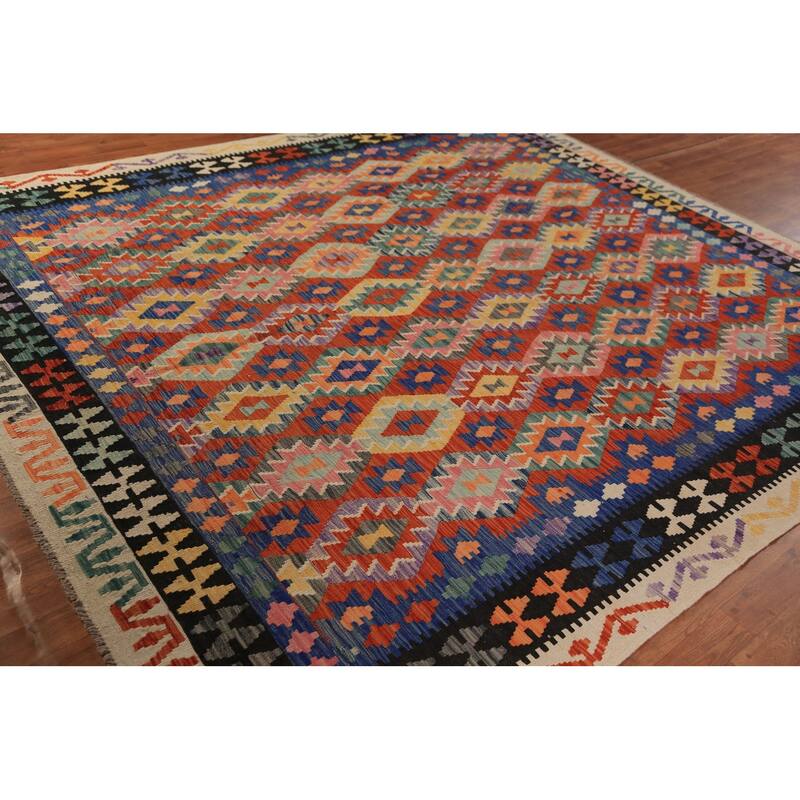 All-Over Kilim Oriental Area Rug Hand-Woven Wool Carpet - 8'5"x 9'9"