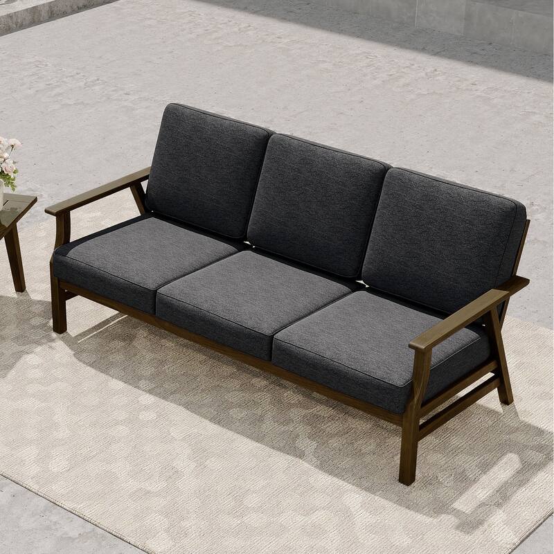 Modern Wood Cushioned 5-Piece Outdoor Patio Conversation Set