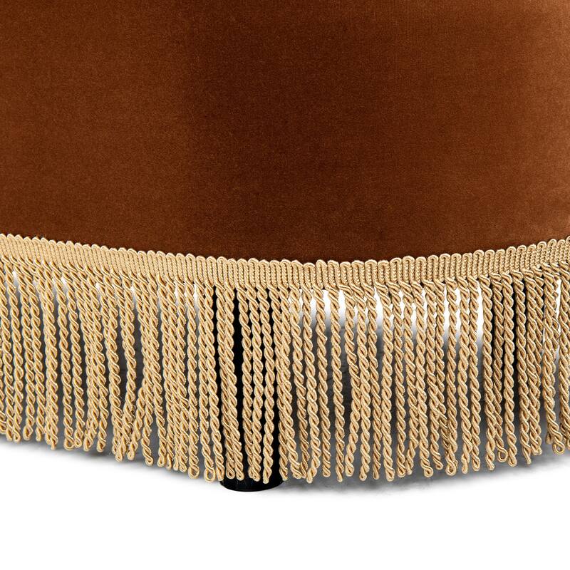 Melinda 48.5" Upholstered Tufted Oval Storage Bench with Bullion Fringe