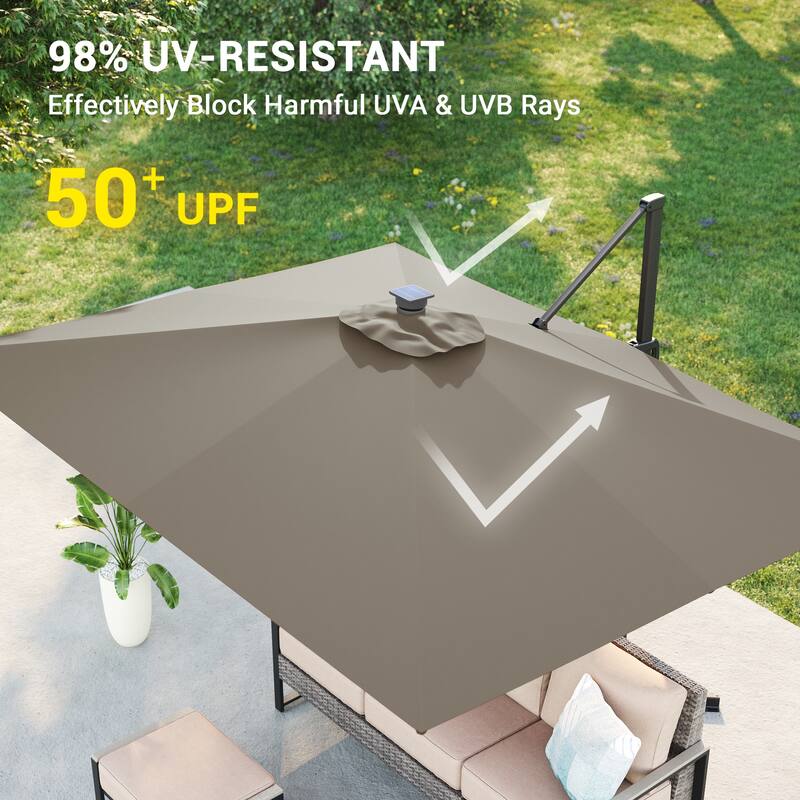 BONOSUKI Solar-powered 10x8ft Cantilever Patio Umbrella, Ultimate Outdoor Comfort with 360° Rotation and Canopy Angle Adjustment