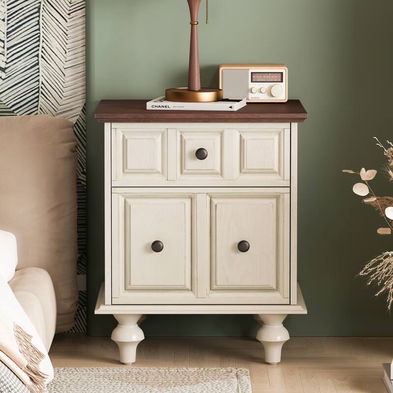 Vintage Nightstand with 2 Drawers and Roman Column Legs Set of 2
