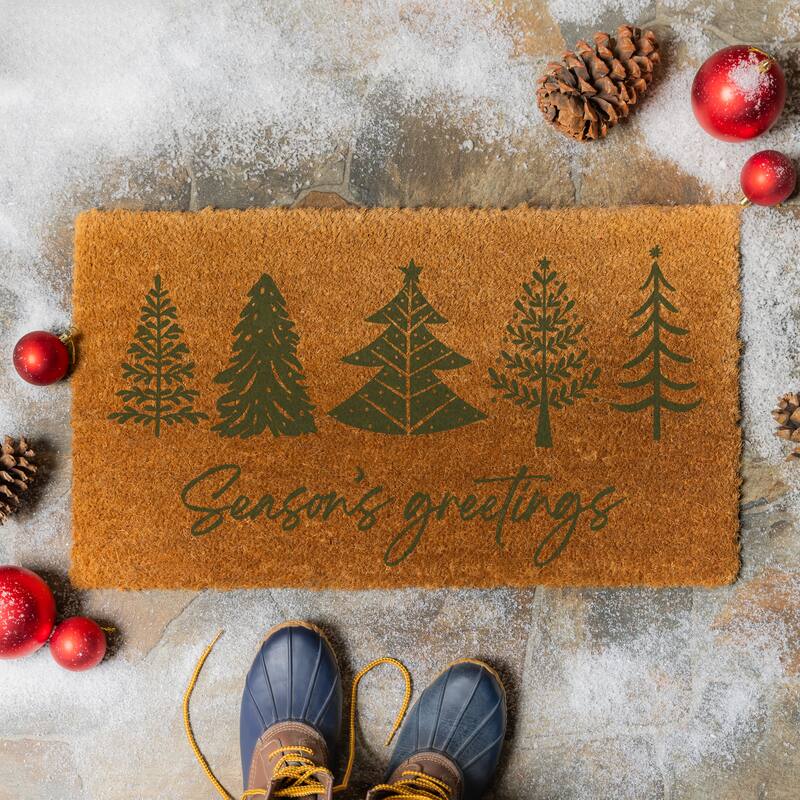 Shades of Green Coir Door Mat - "Seasons Greetings" - 28" x 16"