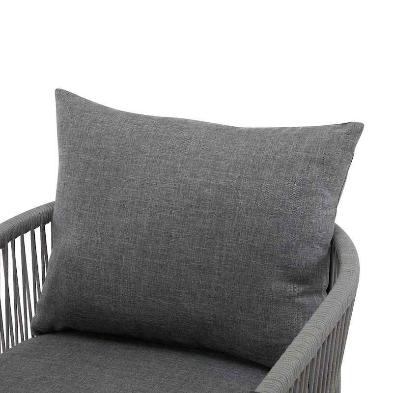 [Set of 2] Modern Curved Aluminum Lounge Chair with Stylish Rope-Weave Design and Cushioned Comfort, Perfect for Outdoor Living
