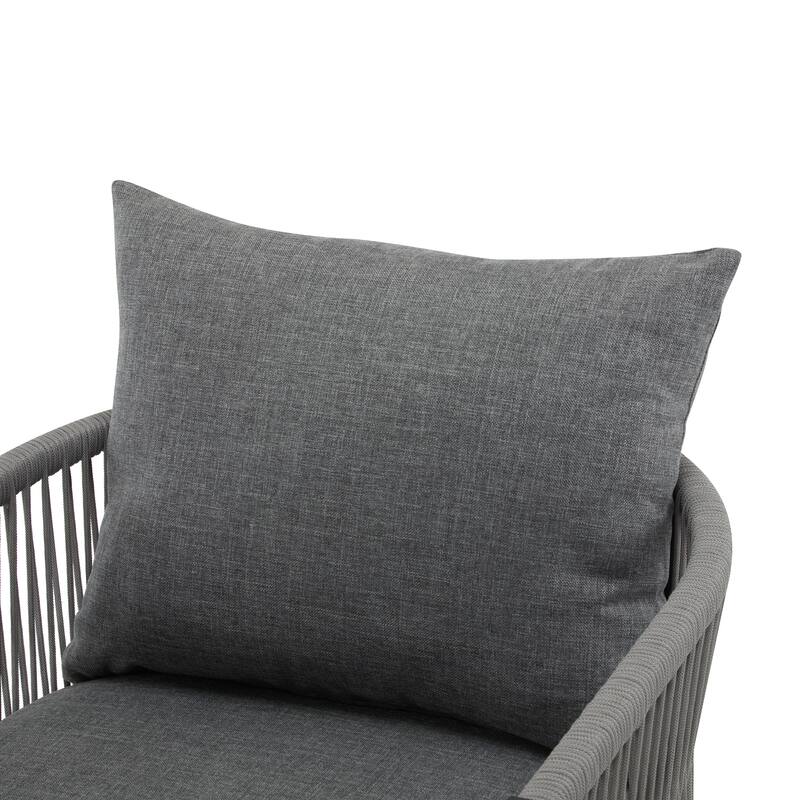 Modern Gray Curved Aluminum Lounge Chair with Stylish Rope-Weave Design and Cushioned Comfort, Perfect for Outdoor Living