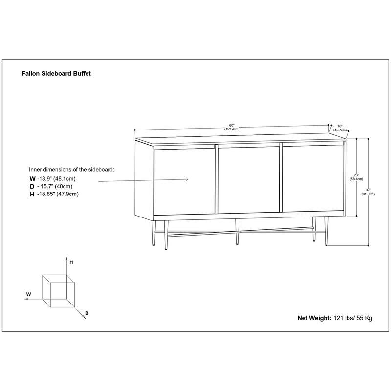 Simpli Home Fallon SOLID MANGO WOOD & Iron 60x18" Rectangle Contemporary Sideboard Buffet in Natural - 60 inch Wide