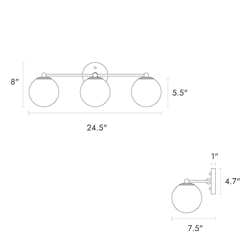 Mid-Century Modern 3-Light Black Gold Bathroom Vanity Light Globe Glass Wall Sconces