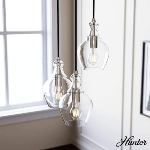 slide 2 of 12, Hunter Maple Park Round Cluster Ceiling Light- Kitchen Island, Dining Room, Entry - Modern Farmhouse, Contemporary, Transitional 13" 3 Light - Brushed Nickel 3 Light-Clear Glass