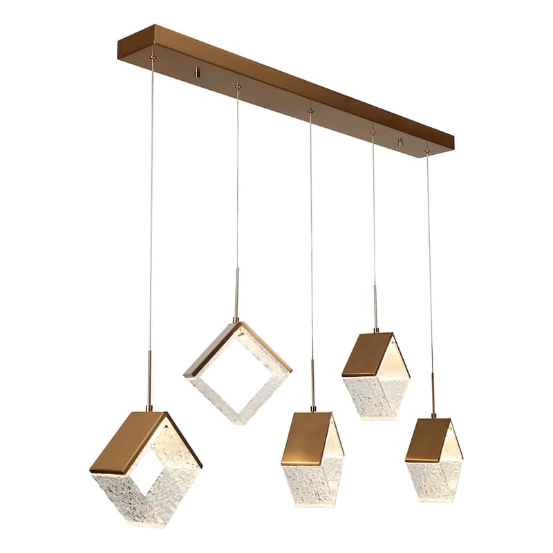 Modern 5-Light LED Gold Chandelier Linear Island Lights for Dining Room - W 40.1" * H 11.8" * D 7.7"