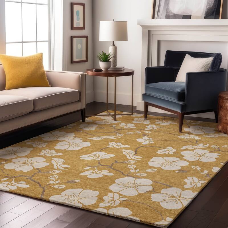 Premium Washable Super Soft Modern Floral Mayfield Rug - Gold - 9' x 12'