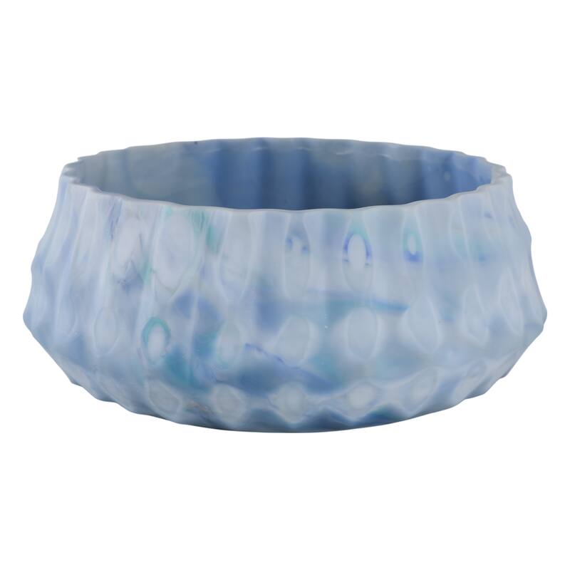 Glass Bowl Carved Stylish Modern Decorative Accent - 5" Blue - 11.75" x 11.75" x 4.75"