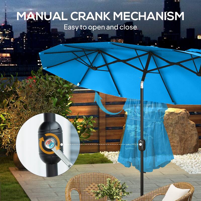 Outdoor Market Umbrella with Steel Frame and Tilt Function 12-Rib Vent Canopy and Easy Crank System