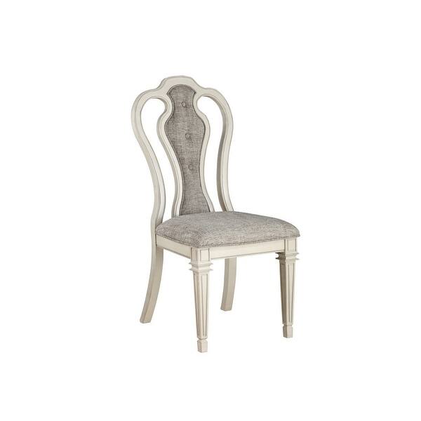 Shop Wood And Fabric Dining Chairs With Curved Back Set Of 2 White And Gray On Sale Overstock 31617810