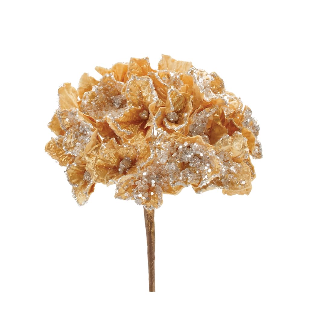 Beaded Gold Hydrangea Flower Stem (Set of 2) - N/A