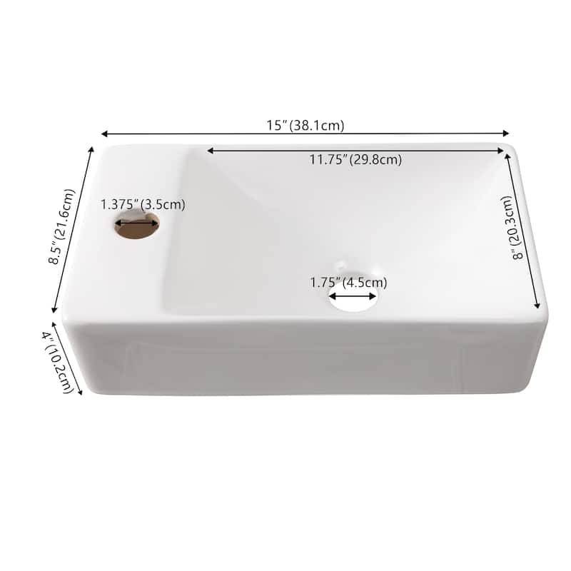 Felix Modern Wall Mounted Rectangular Ceramic Mini Sink, By JONATHAN Y
