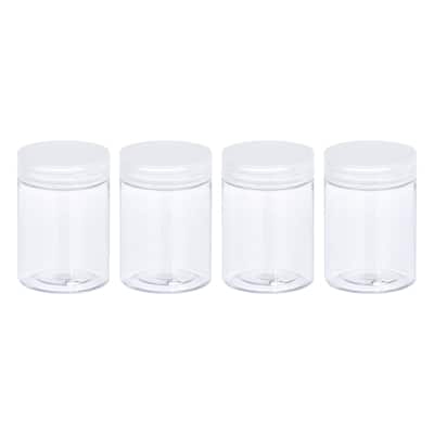 Round Plastic Jars with Transparent Screw Top Lid, 4Pcs