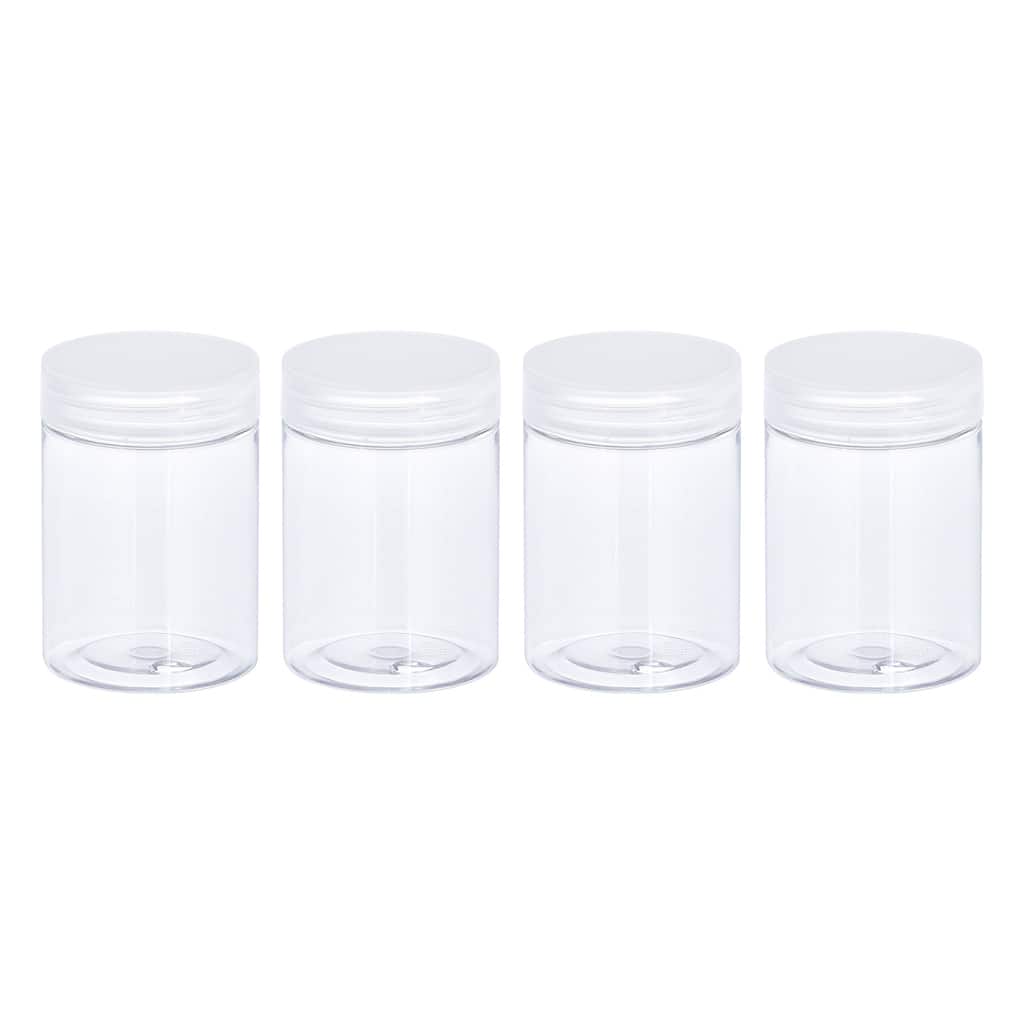 Round Plastic Jars with Transparent Screw Top Lid, 4Pcs