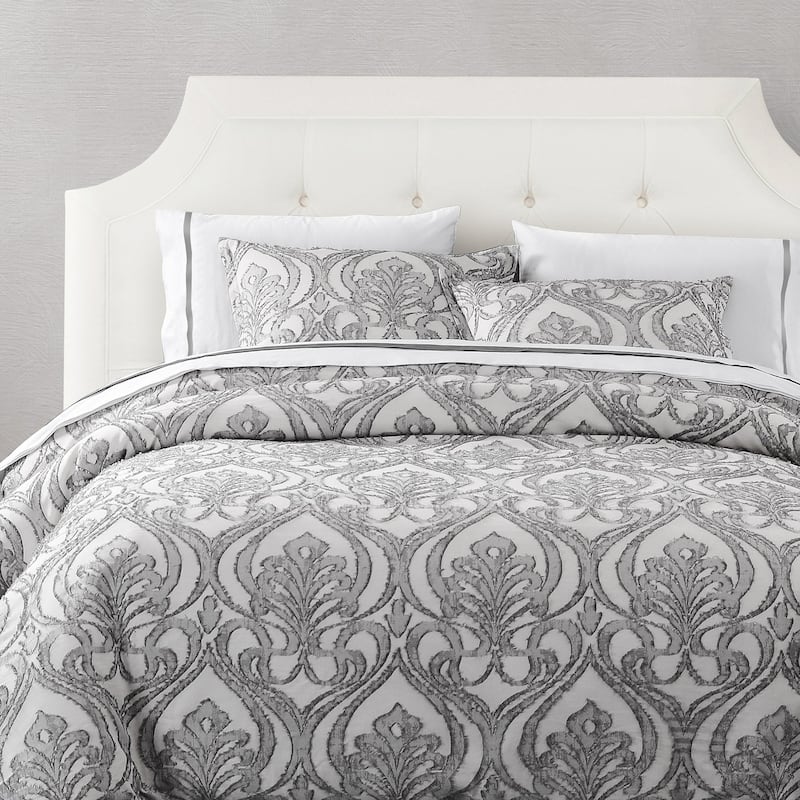 HiEnd Accents Nicole Damask Duvet Cover Set, 3PC