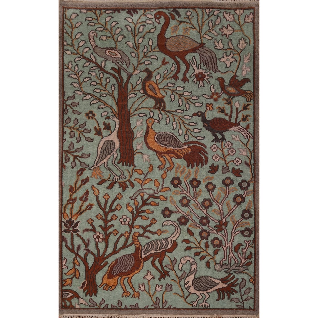 Animals Pictorial Ziegler Indian Foyer Rug Handmade Wool Carpet - 3'11"x 5'11"