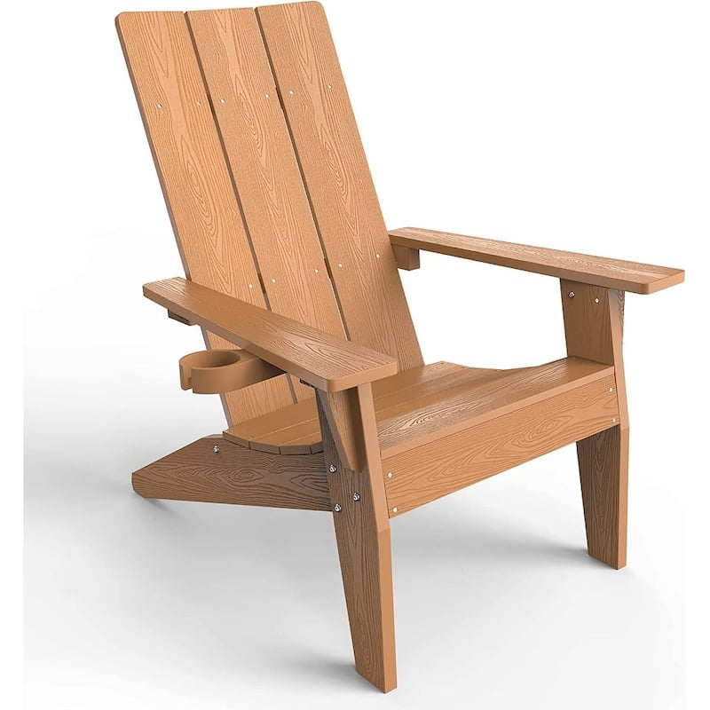 WINSOON All Weather HIPS Outdoor Adirondack Chairs with Cup-Holder Set of 8 - Teakx8
