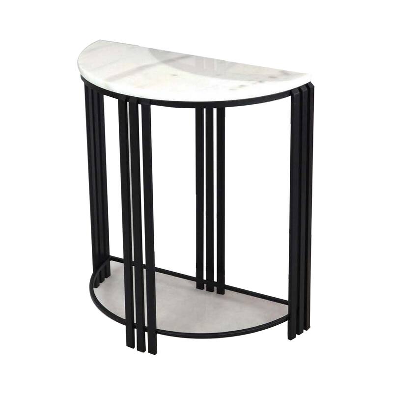 Wini Plant Stand Set of 2, Half Round Top with Curved Edges, Black Metal