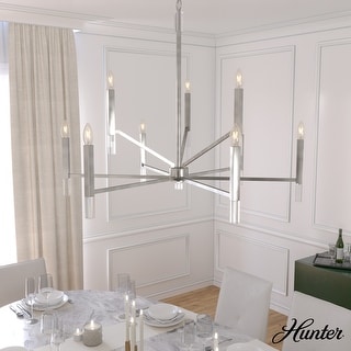 Hunter Sunjai 9-Light 2-Tier Chandelier - Entry, Dining Room, Living Room - Candle, Geometric, Contemporary, Glam