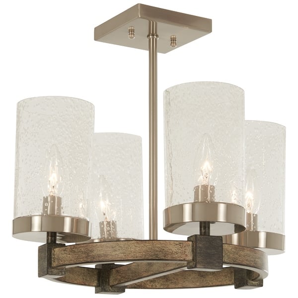 slide 2 of 4, Bridlewood 4-light Semi Flush with a stone gray and brushed nickel finish and clear seeded glass by Minka-Lavery