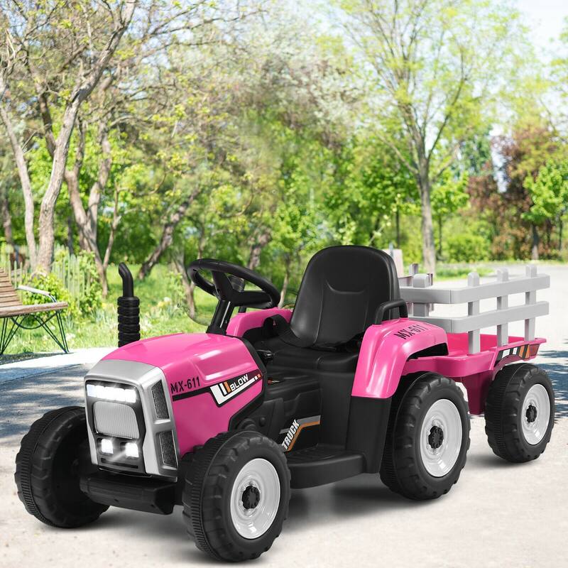 12V Rechargeable Battery Kids Ride-On Tractor with Trailer and Parental Remote Safety Belt - 53" x 20" x 20.5"