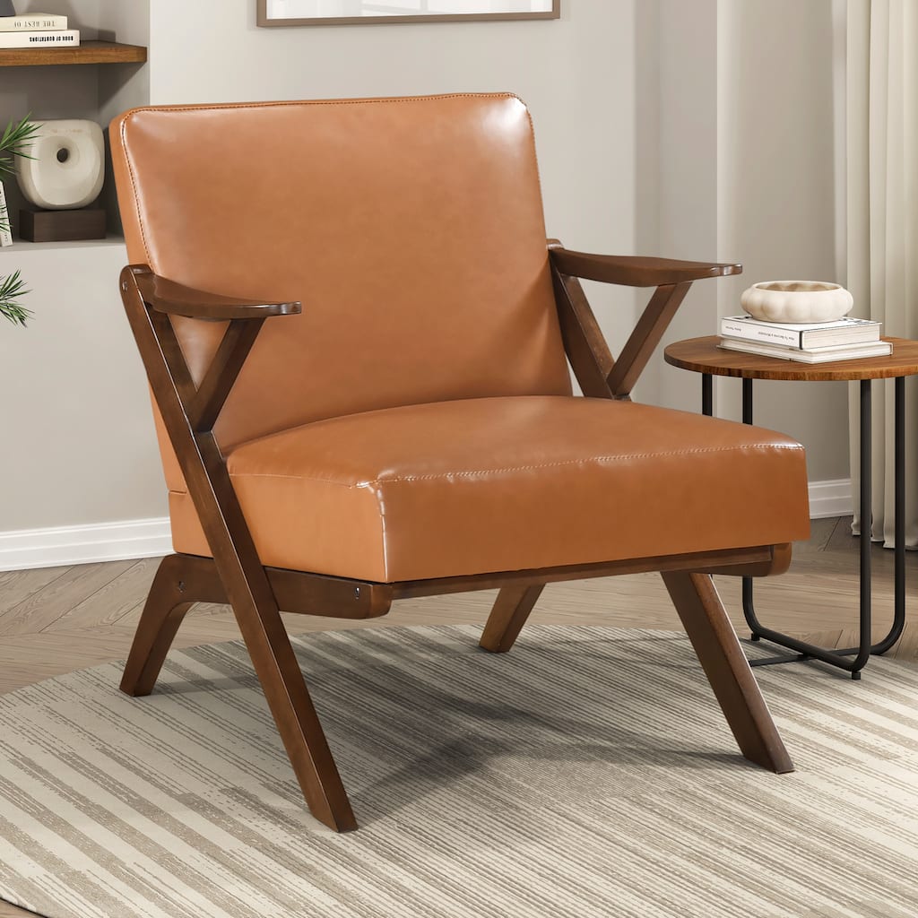 Rhys 26.5" Faux Leather Accent Chair - Solid Rubberwood Frame