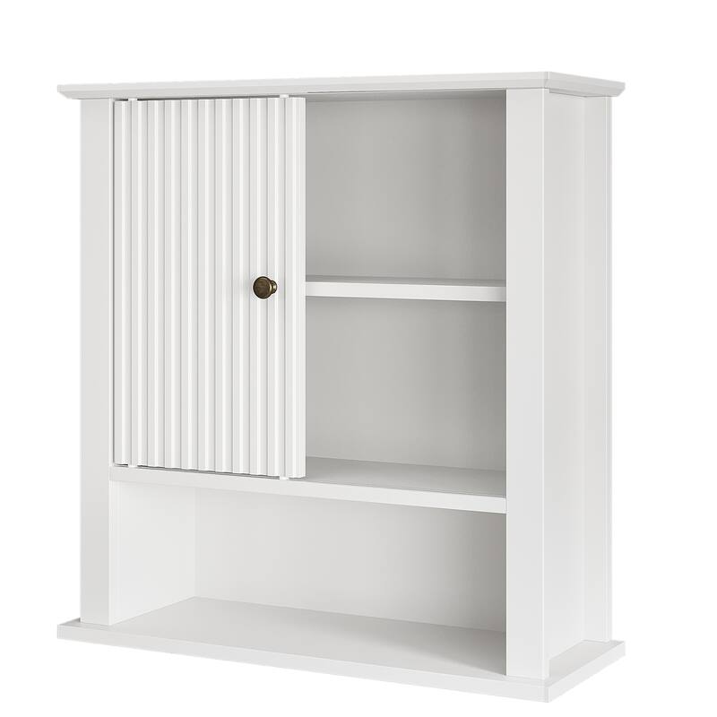Modern White Medicine Cabinet with Fluted Silding Door & Adjustable Shelves - N/A - White