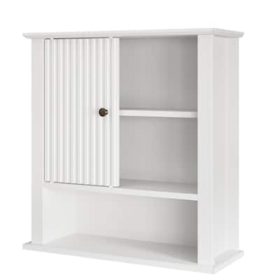 Modern White Medicine Cabinet with Fluted Silding Door & Adjustable Shelves - N/A