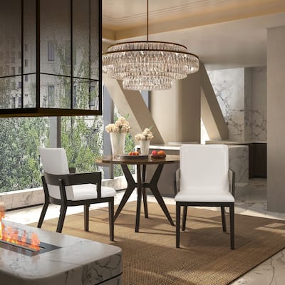 Modern Black Wood & White Glossy PU Leather Upholstered Dining Chairs Set of 2
