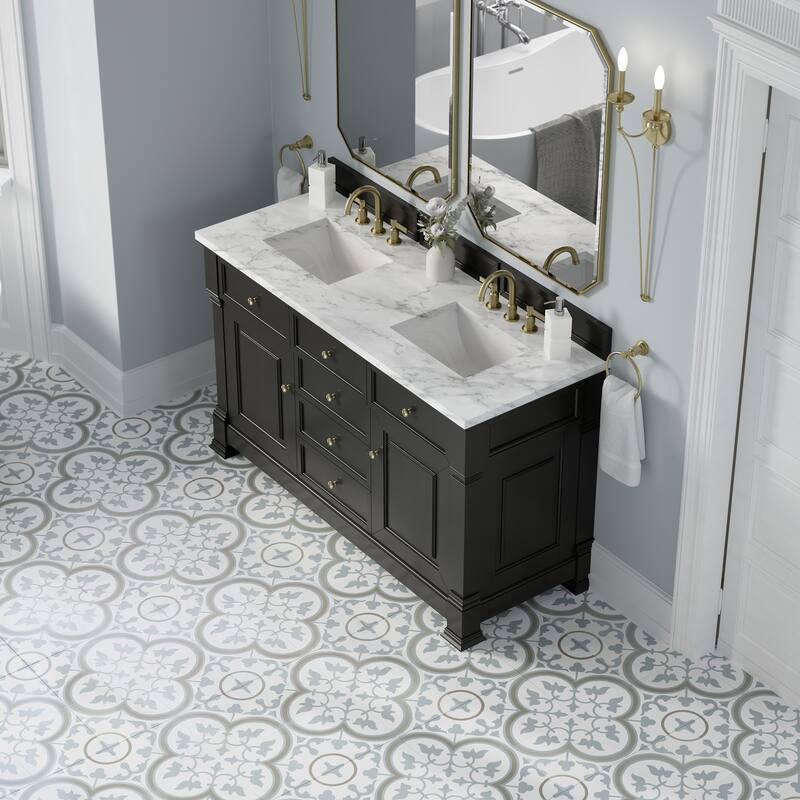 Brookfield 60D" Double Vanity, Black Onyx - Carrara White
