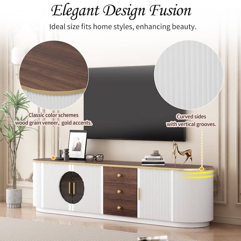 70.8" Floor Curved Storage TV Stand with 3 Drawers 3-Door Decorative TV Cabinet for TVs up to 80'' Media Console Table