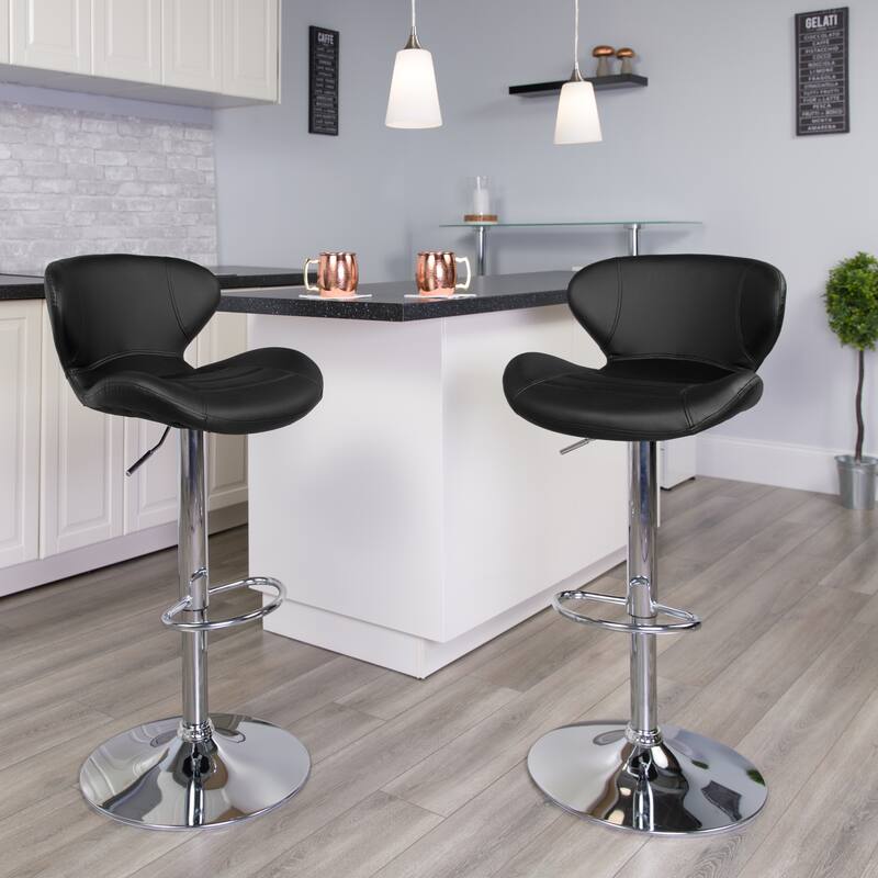 Modern Low-back Height-adjustable Chrome/Vinyl Barstools (Set of 2)